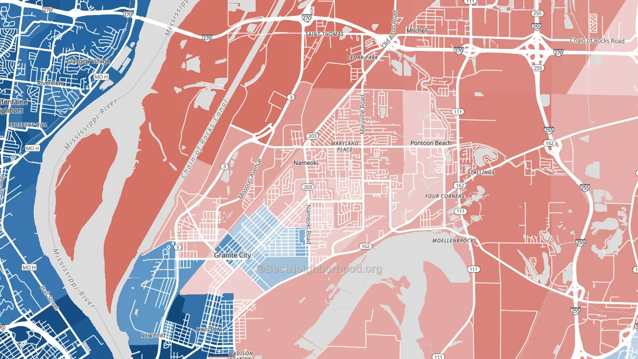 Granite City, IL block-group political-lean map