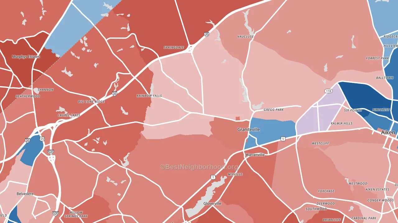 Graniteville, SC block-group political-lean map