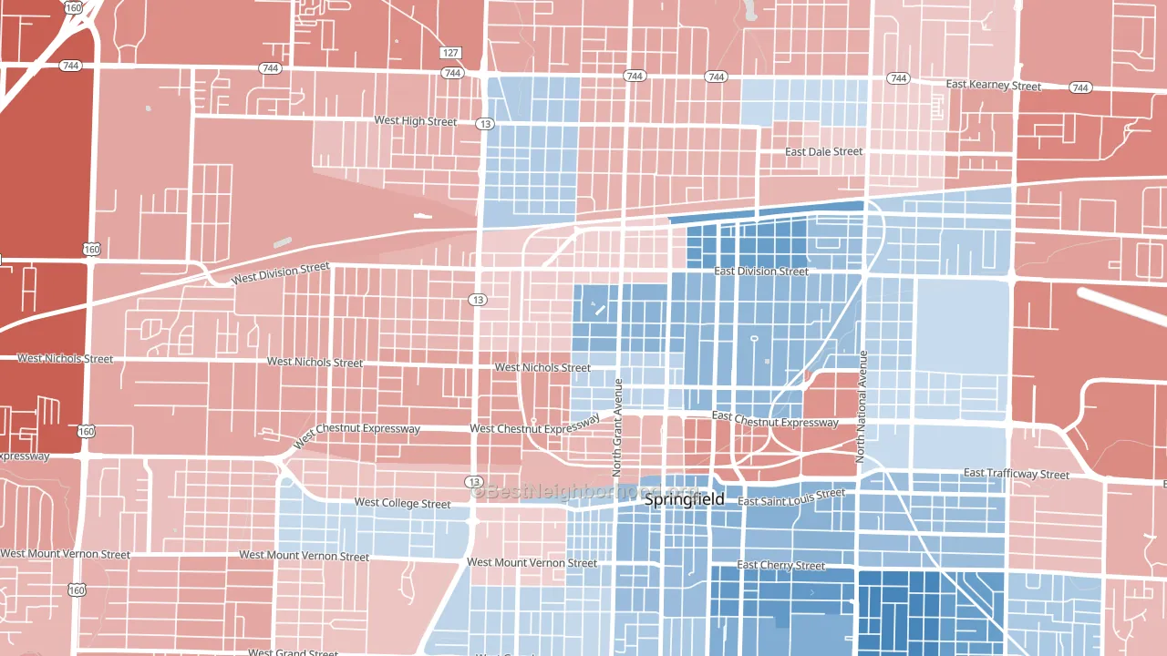 Grant Beach, Springfield, MO block-group political-lean map