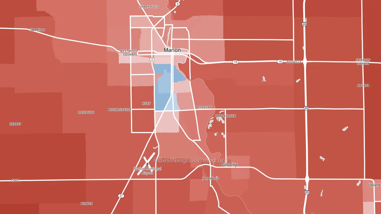Grant County, IN block-group political-lean map