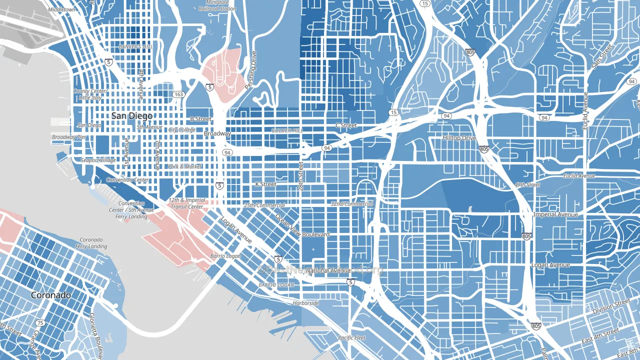 Grant Hill, San Diego, CA block-group political-lean map