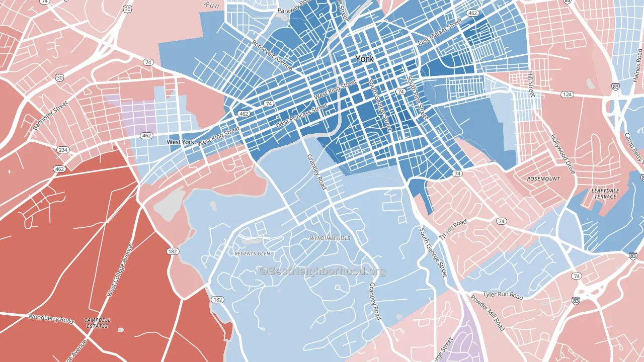 Grantley, York, PA block-group political-lean map