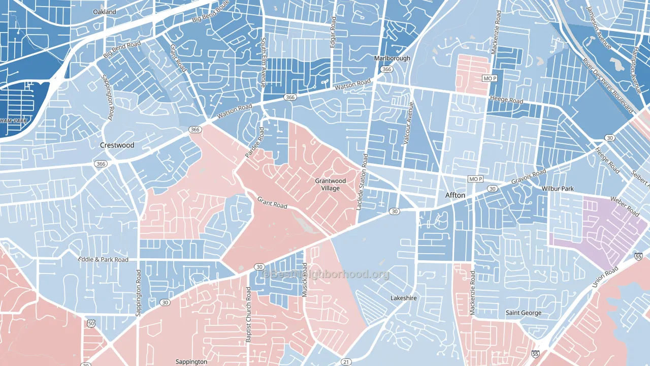 Grantwood Village, MO block-group political-lean map