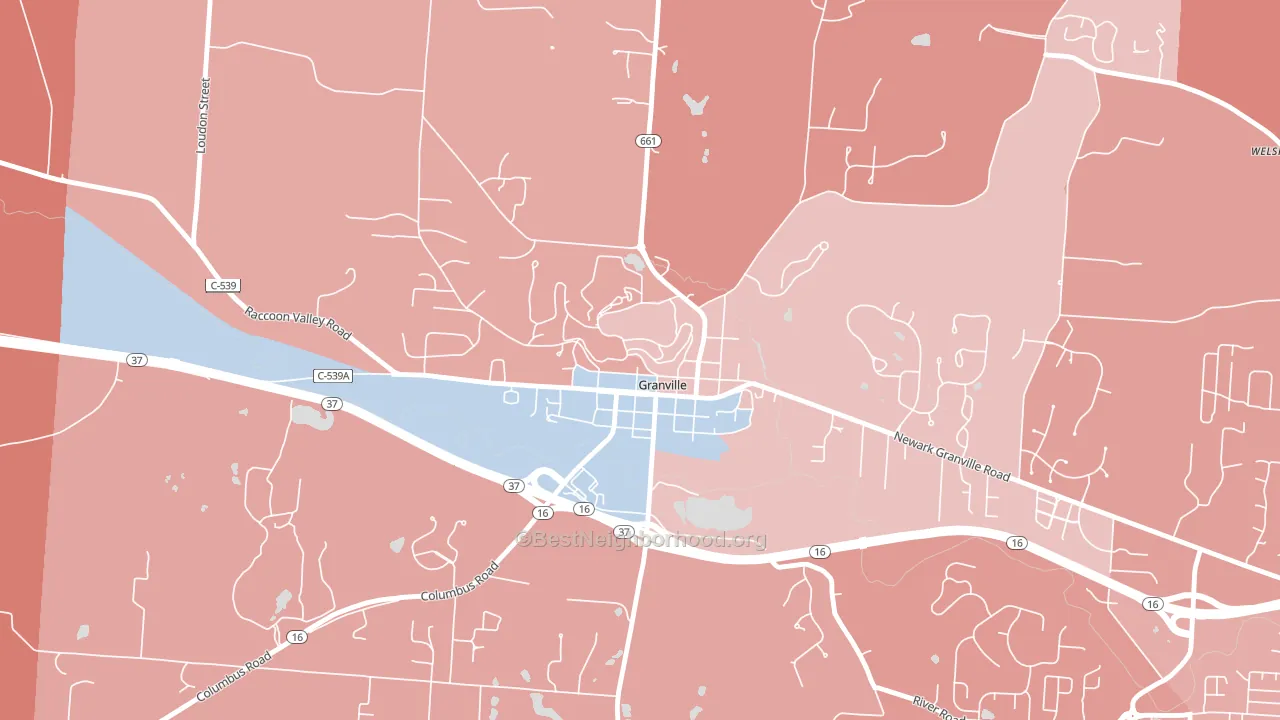 Granville Historic District, Granville, OH block-group political-lean map
