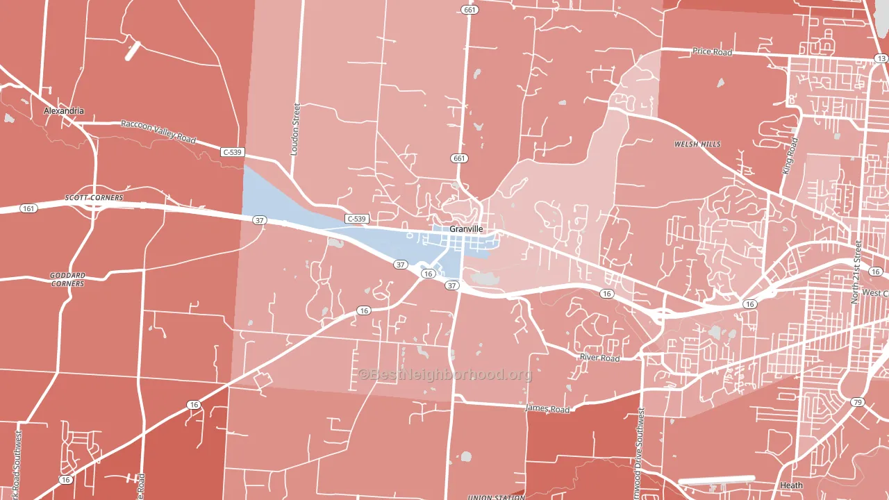 Granville, OH block-group political-lean map
