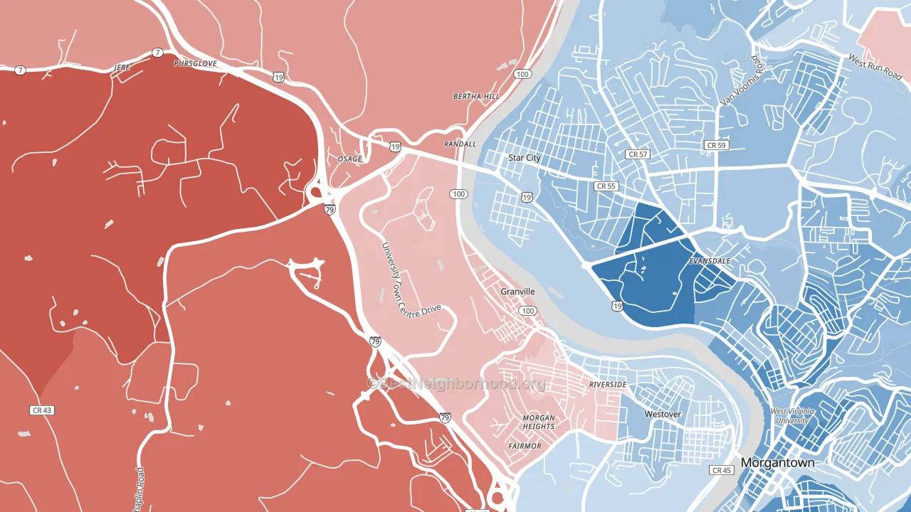 Granville, WV block-group political-lean map
