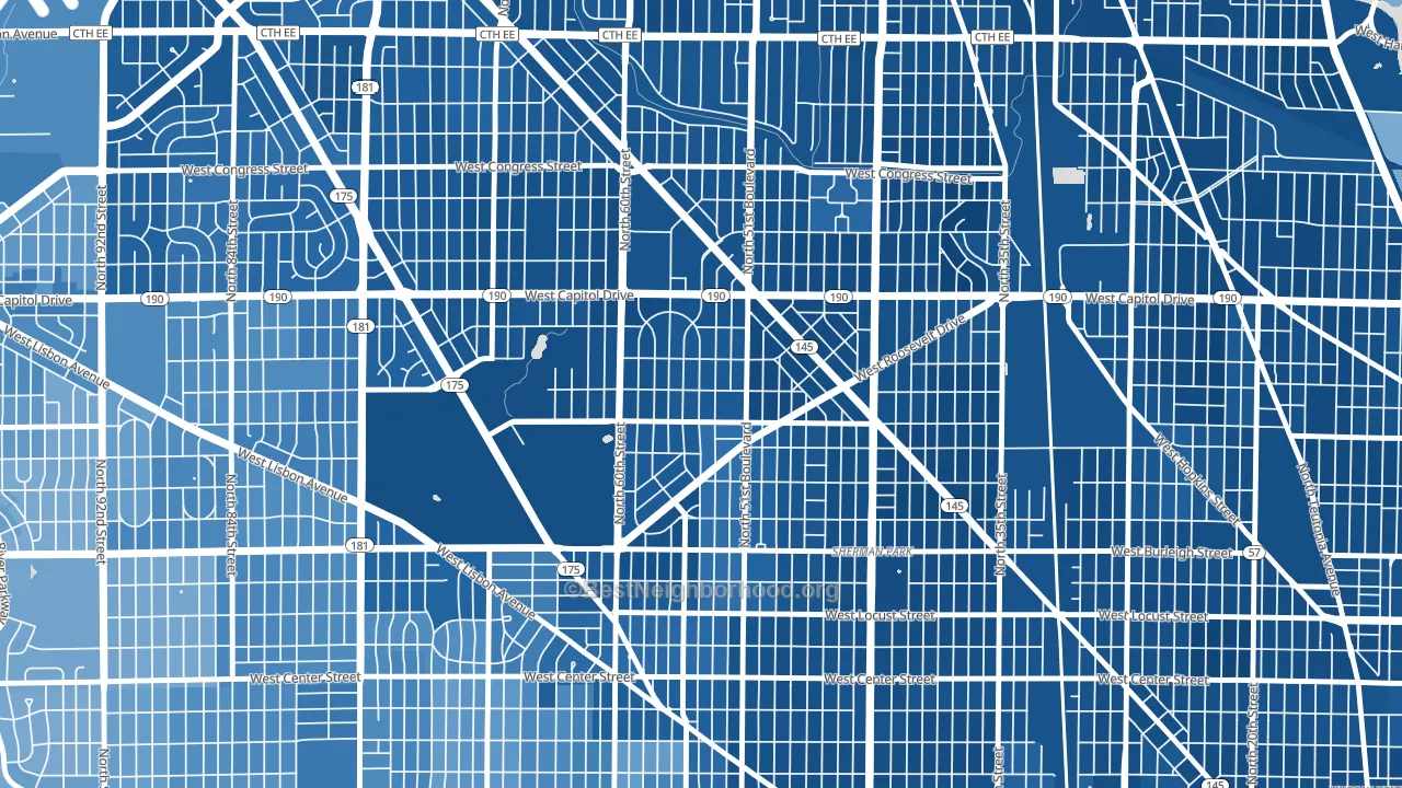 Grasslyn Manor, Milwaukee, WI block-group political-lean map