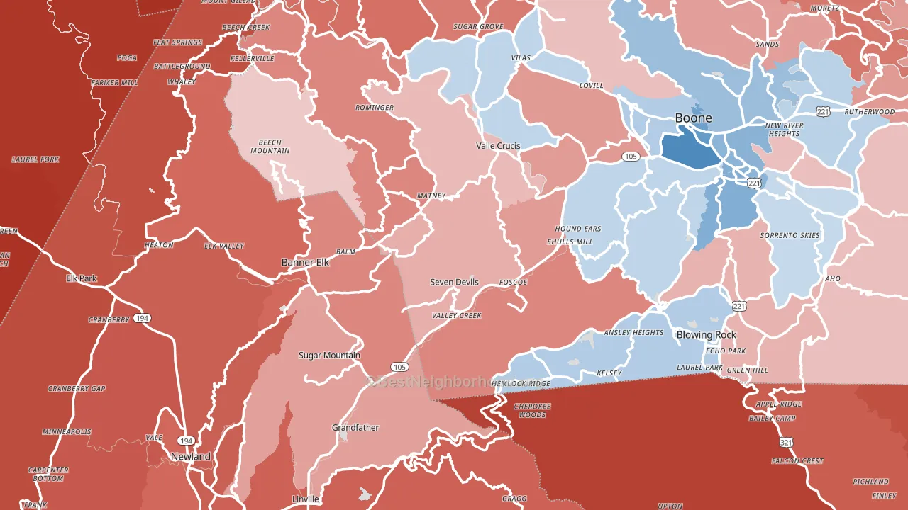 Grassy Creek, NC block-group political-lean map