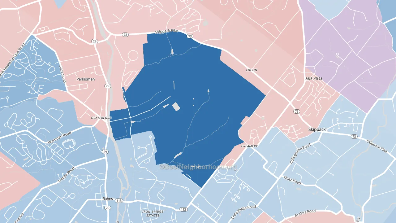 Graterford, PA block-group political-lean map
