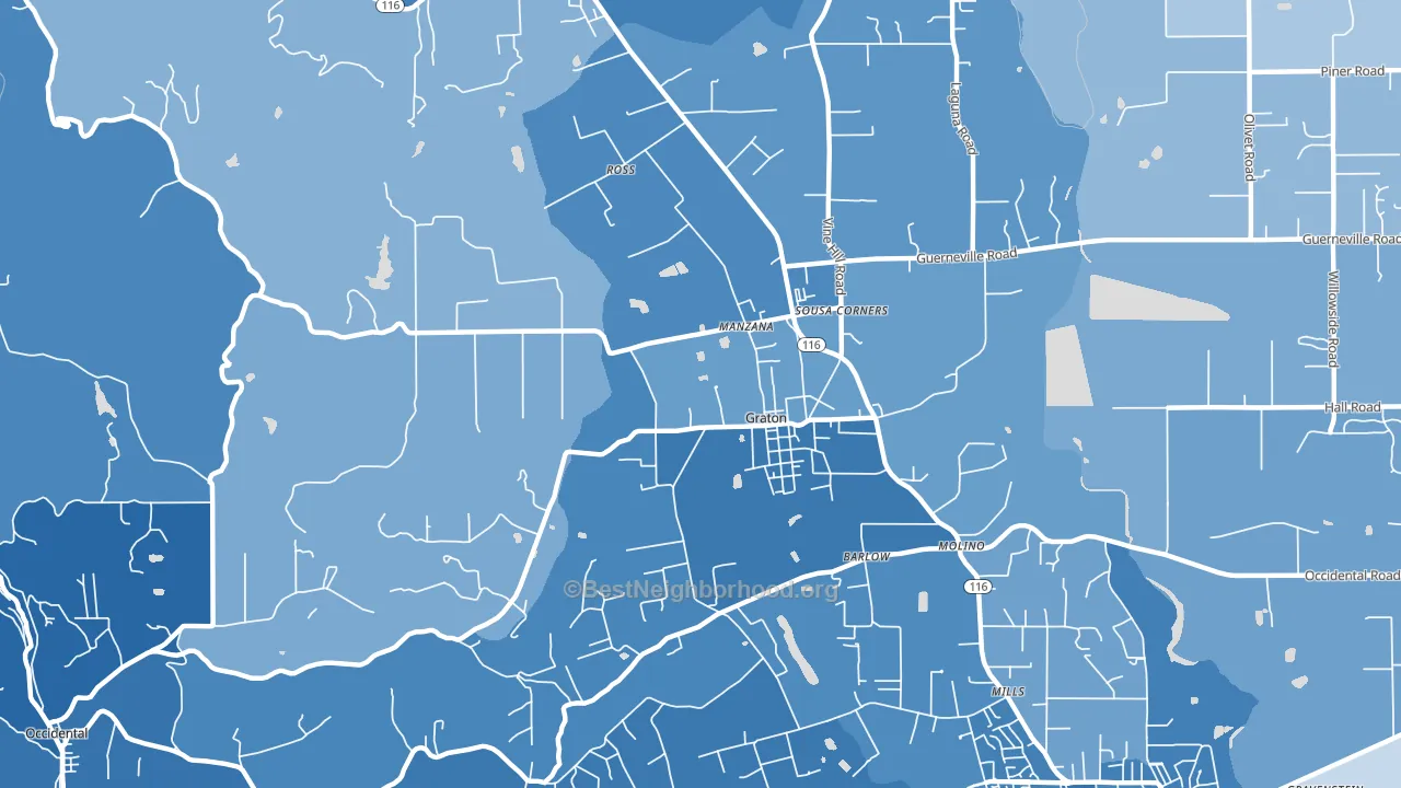 Graton, CA block-group political-lean map