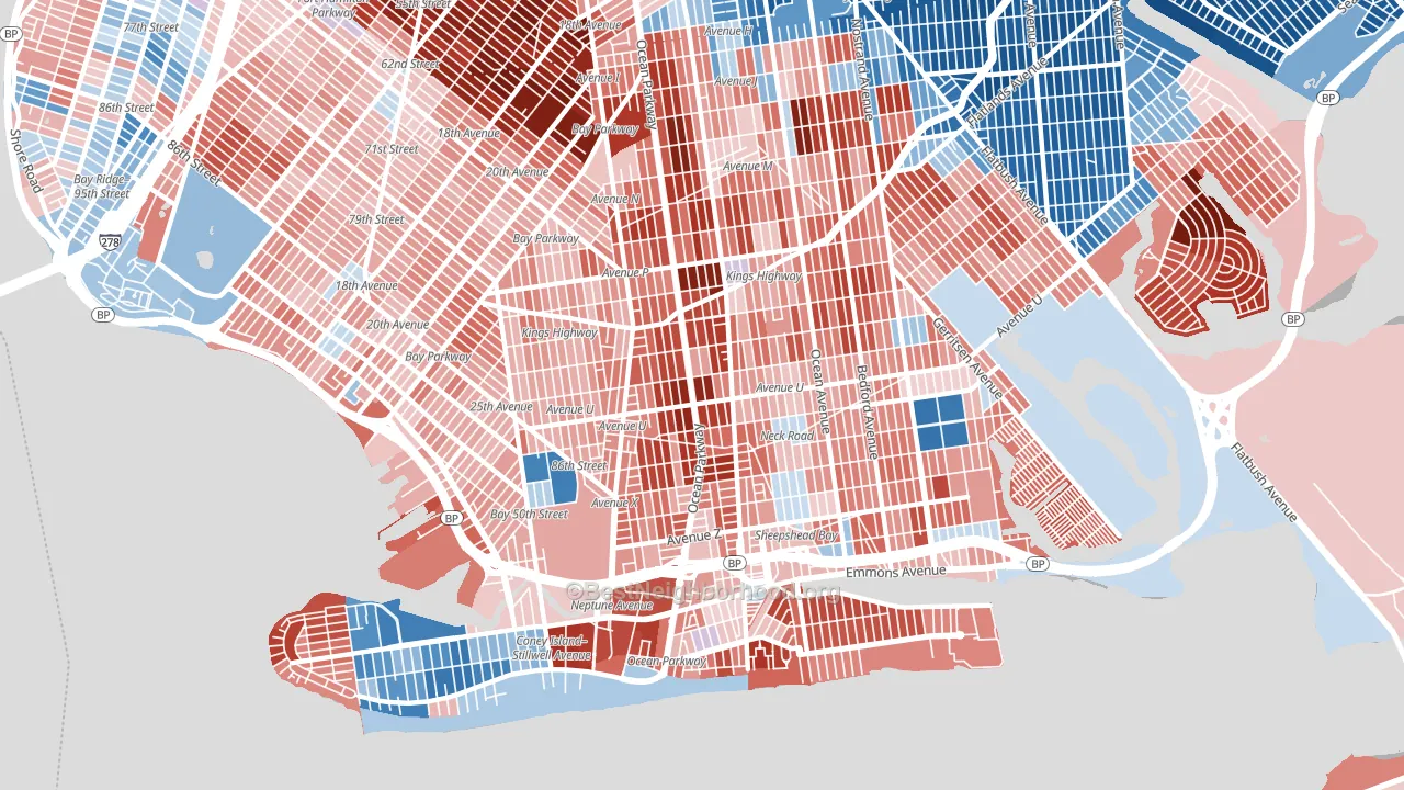 Gravesend-Sheepshead Bay, Brooklyn, NY block-group political-lean map