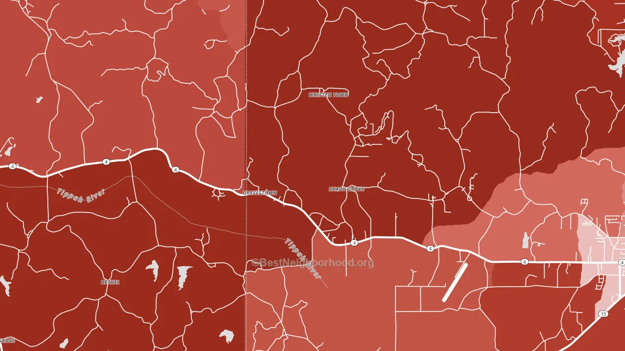 Gravestown, MS block-group political-lean map