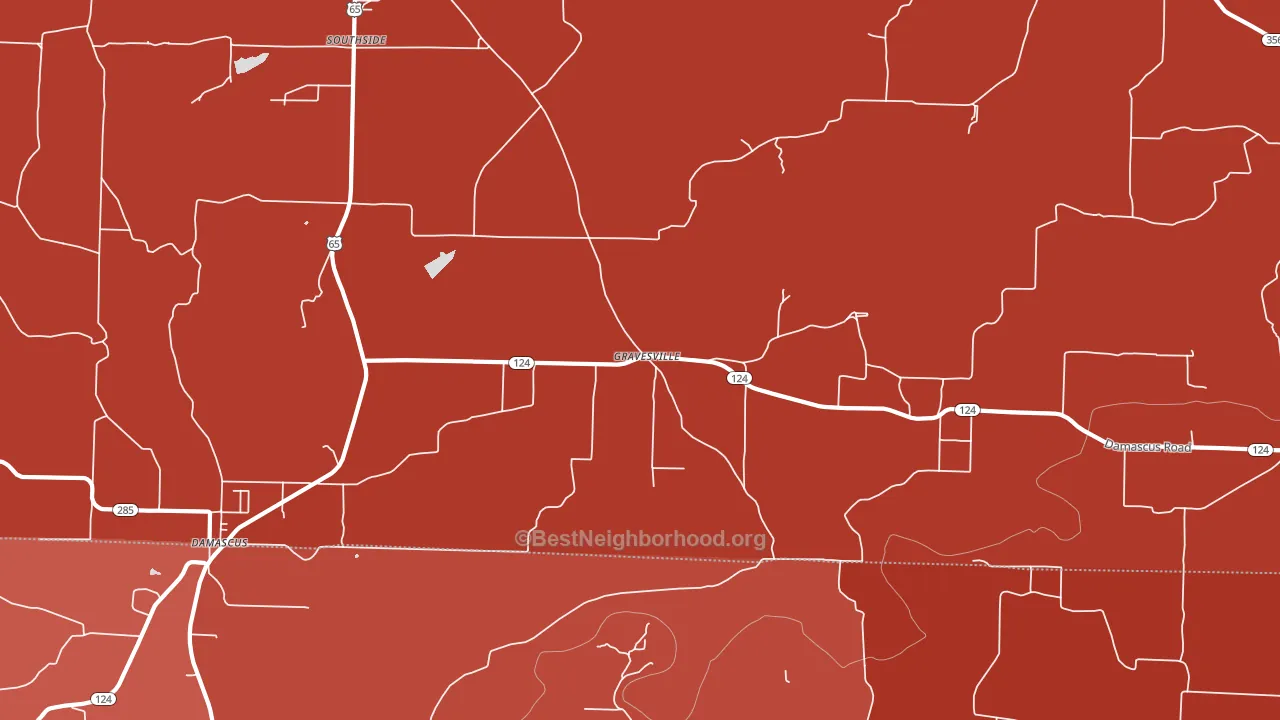 Gravesville, AR block-group political-lean map