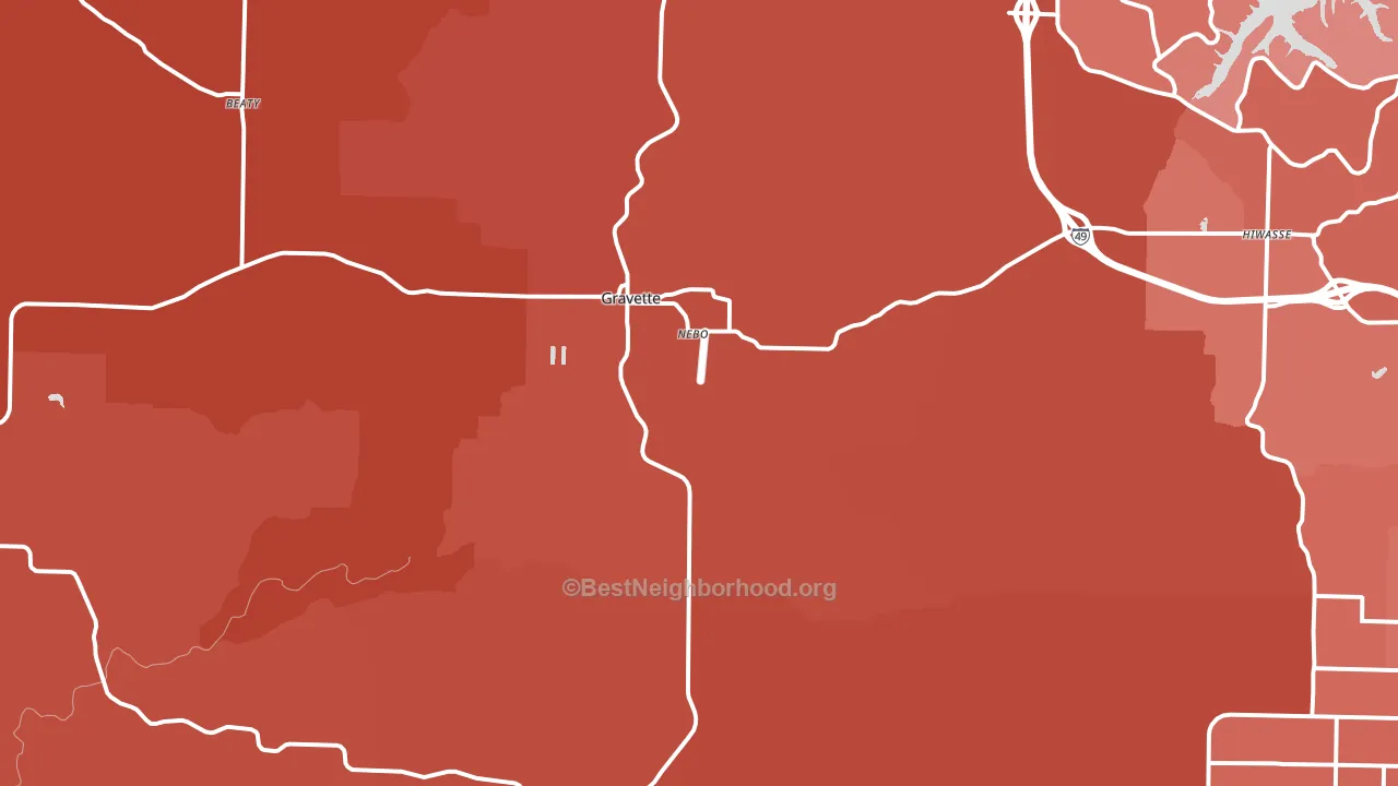 Gravette, AR block-group political-lean map