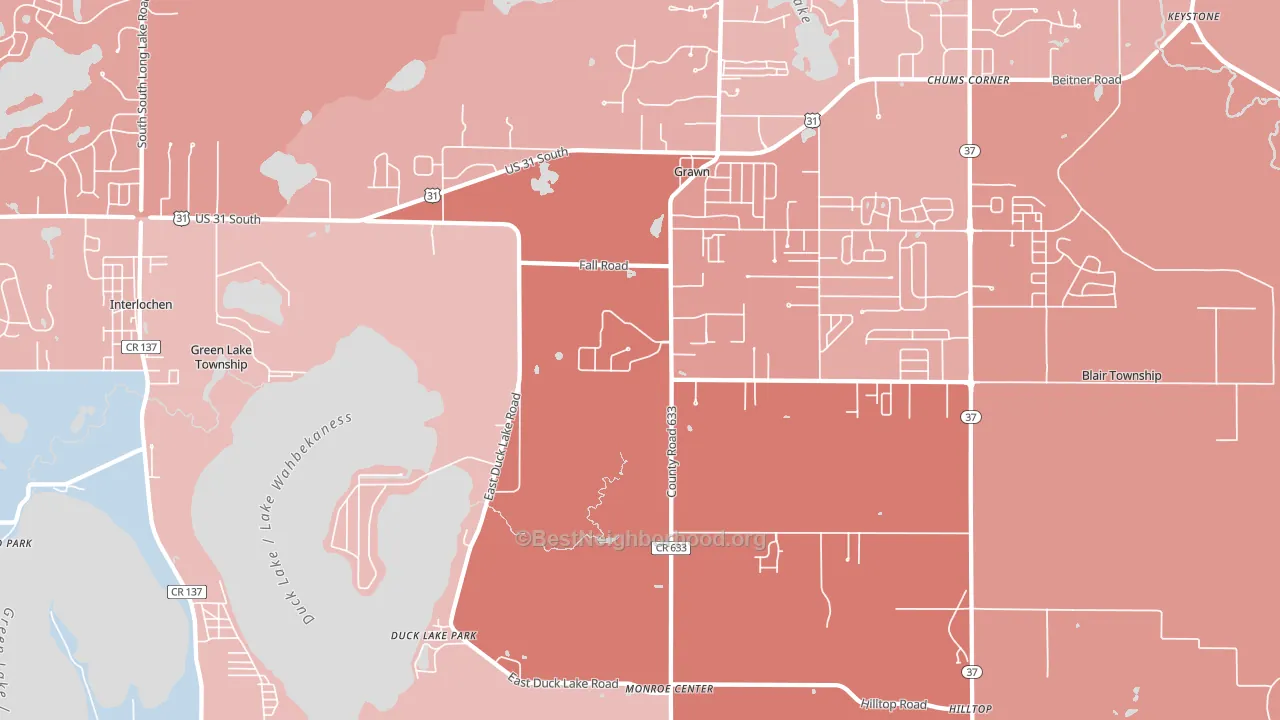 Grawn, MI block-group political-lean map