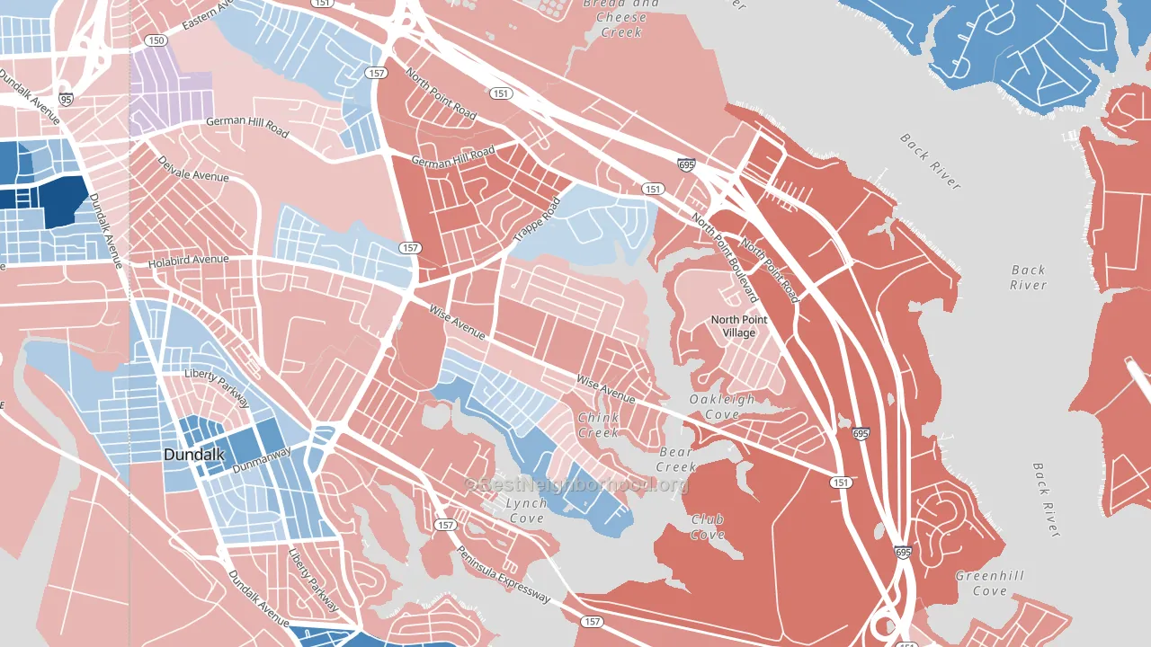 Gray Haven, Dundalk, MD block-group political-lean map