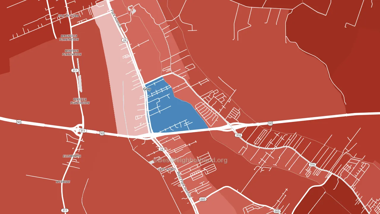 Gray, LA block-group political-lean map