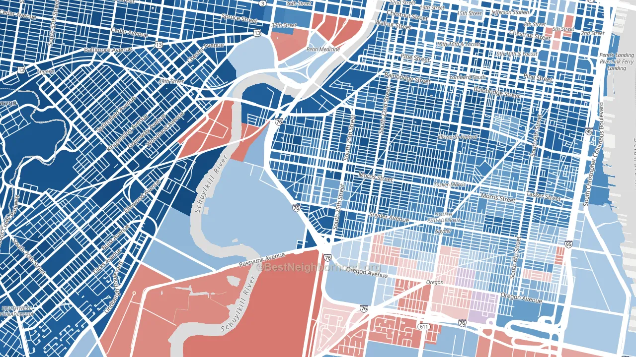 Grays Ferry, Philadelphia, PA block-group political-lean map