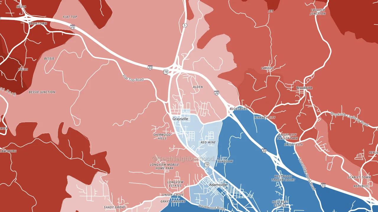 Graysville, AL block-group political-lean map