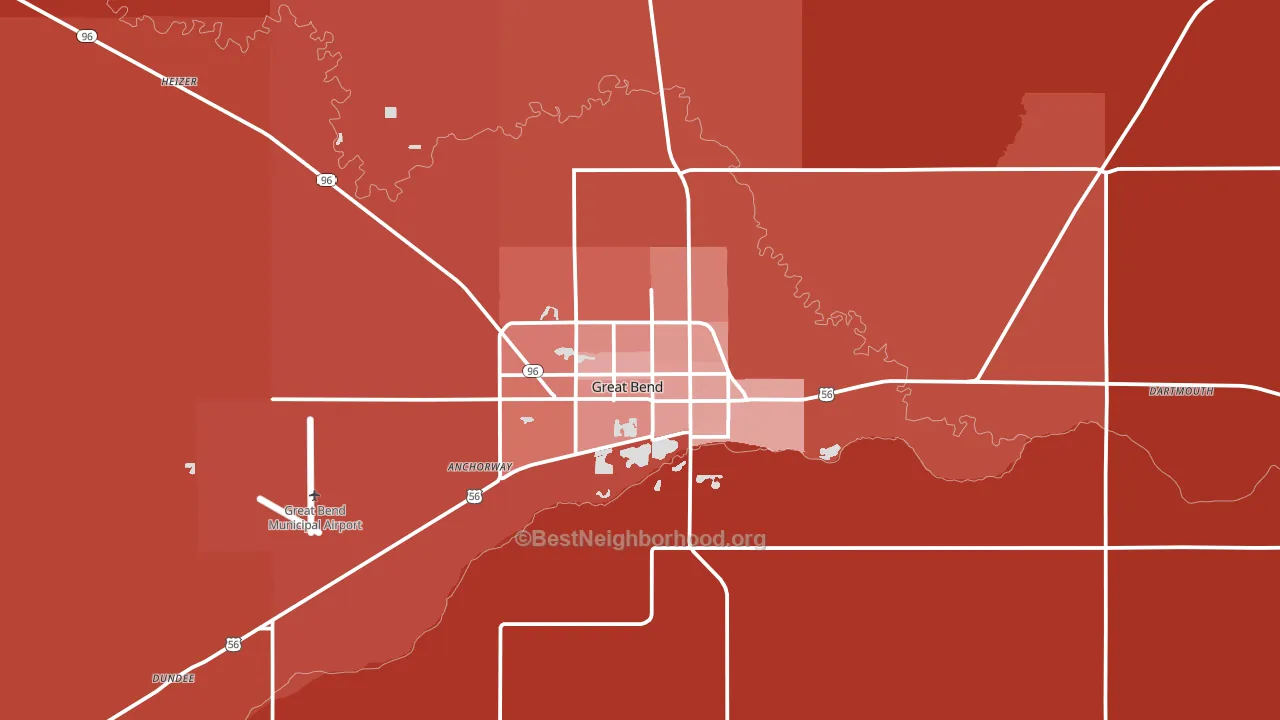 Great Bend, KS block-group political-lean map