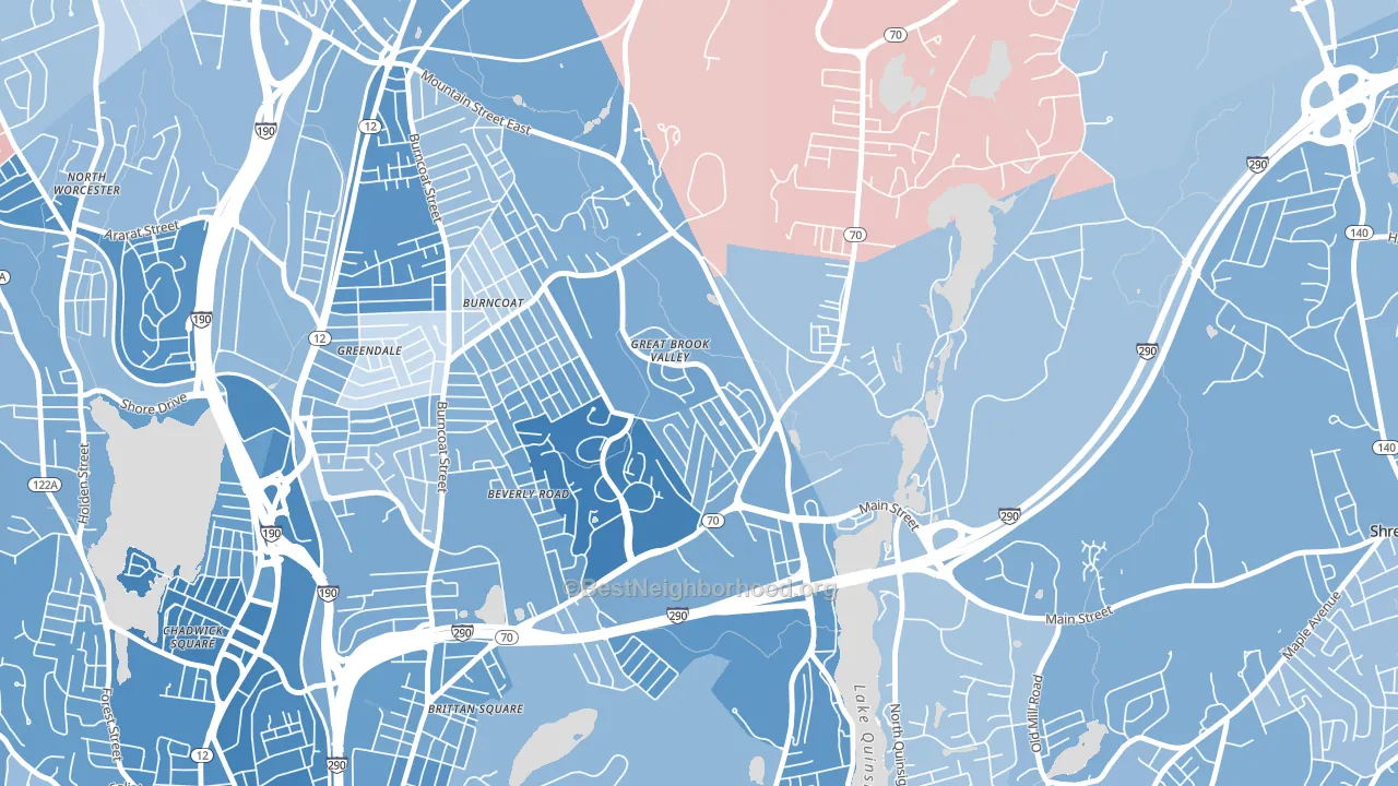 Great Brook Valley, Worcester, MA block-group political-lean map