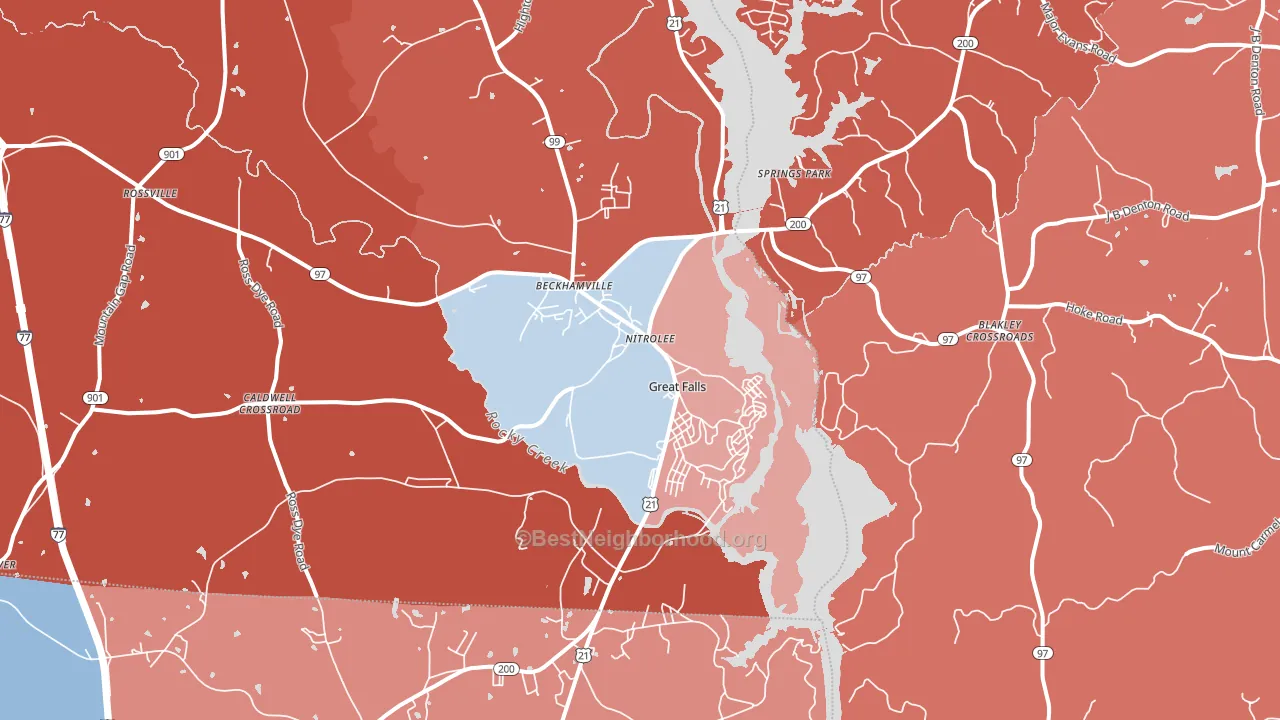 Great Falls, SC block-group political-lean map
