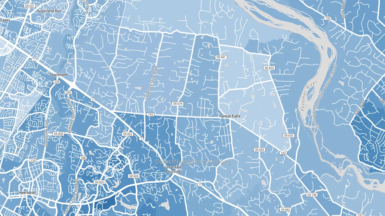 Great Falls, VA block-group political-lean map