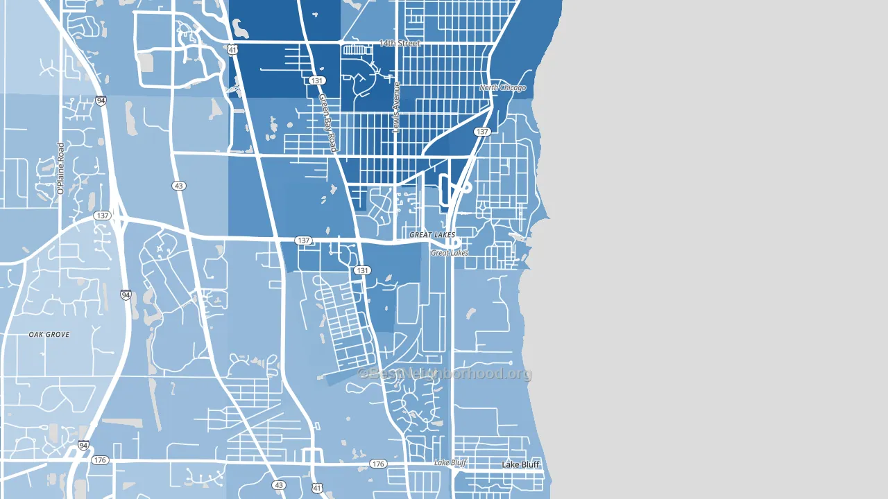 Great Lakes, IL block-group political-lean map