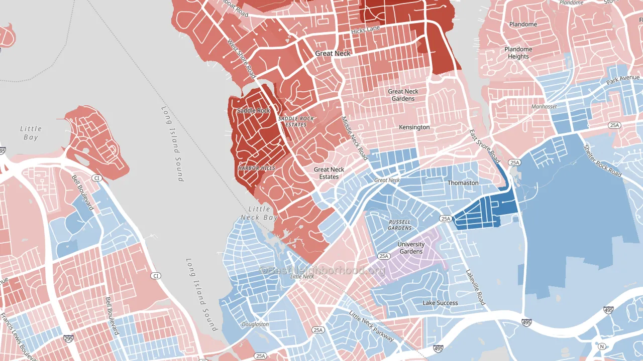 Great Neck Estates, NY block-group political-lean map