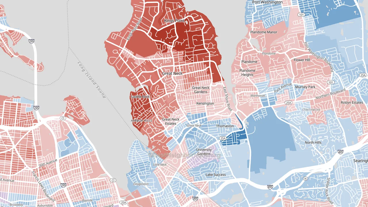 Great Neck, NY block-group political-lean map