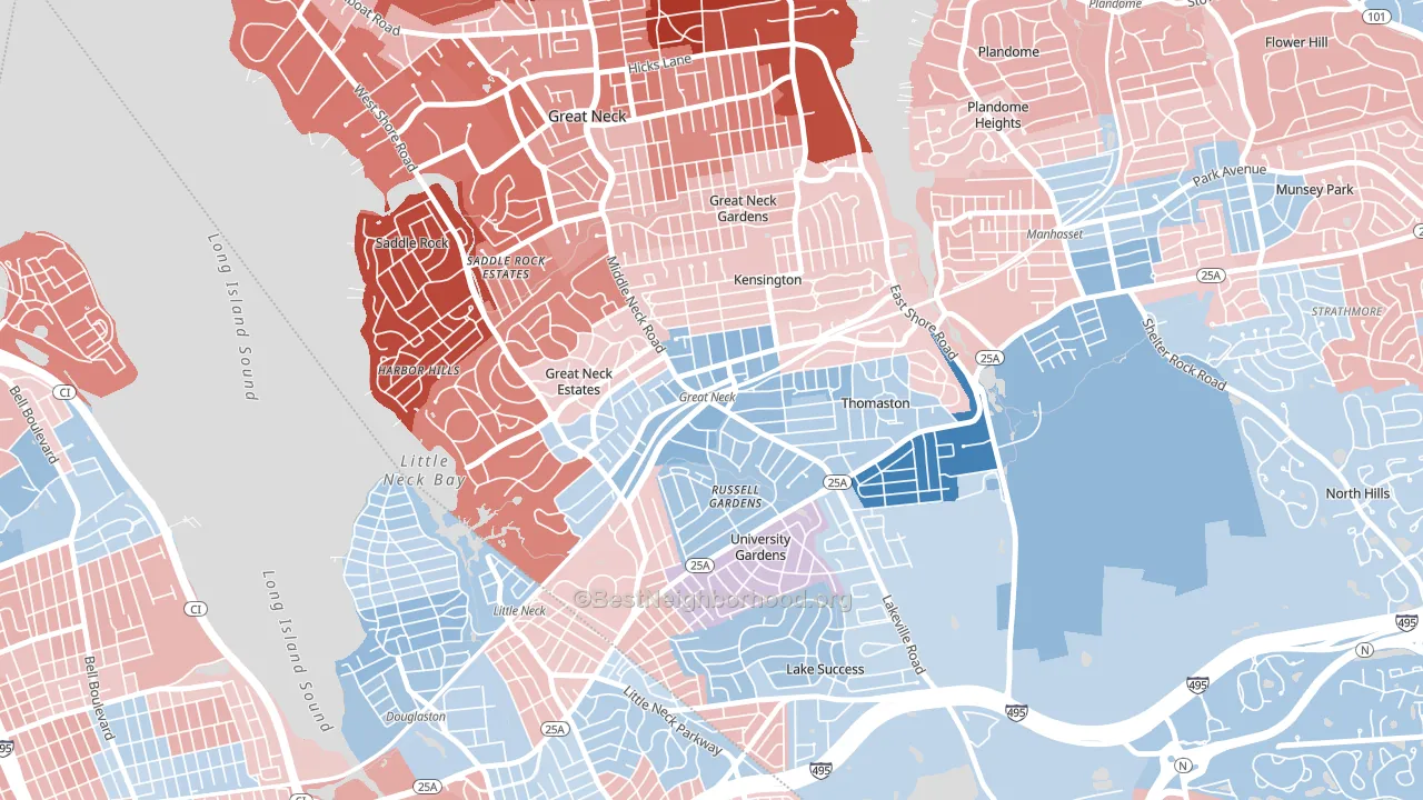 Great Neck Plaza, NY block-group political-lean map