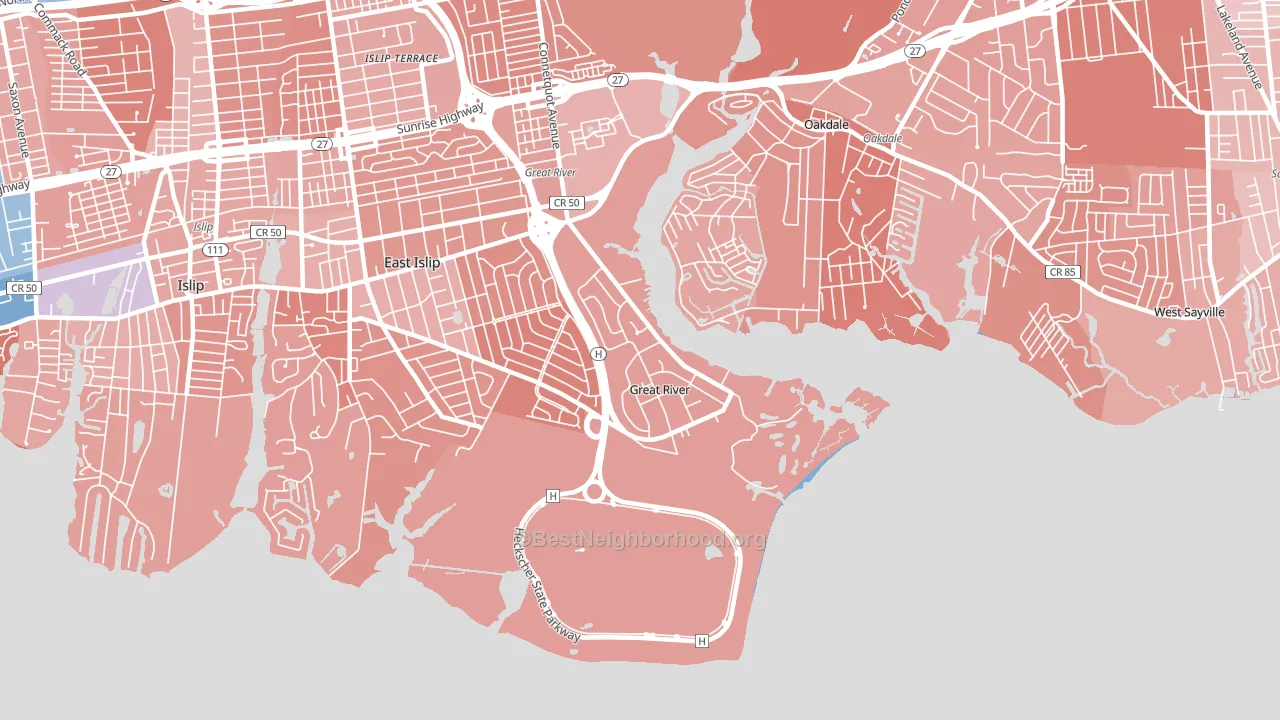 Great River, NY block-group political-lean map