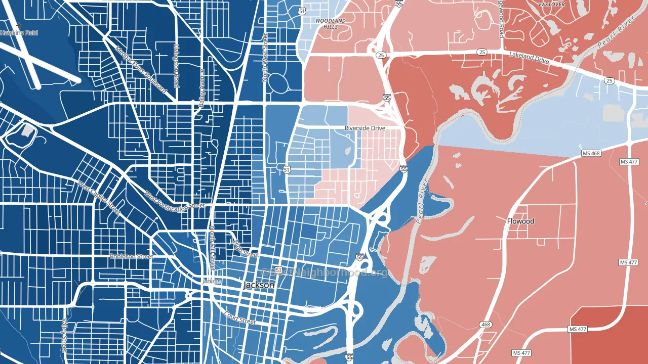 Greater Belhaven, Jackson, MS block-group political-lean map