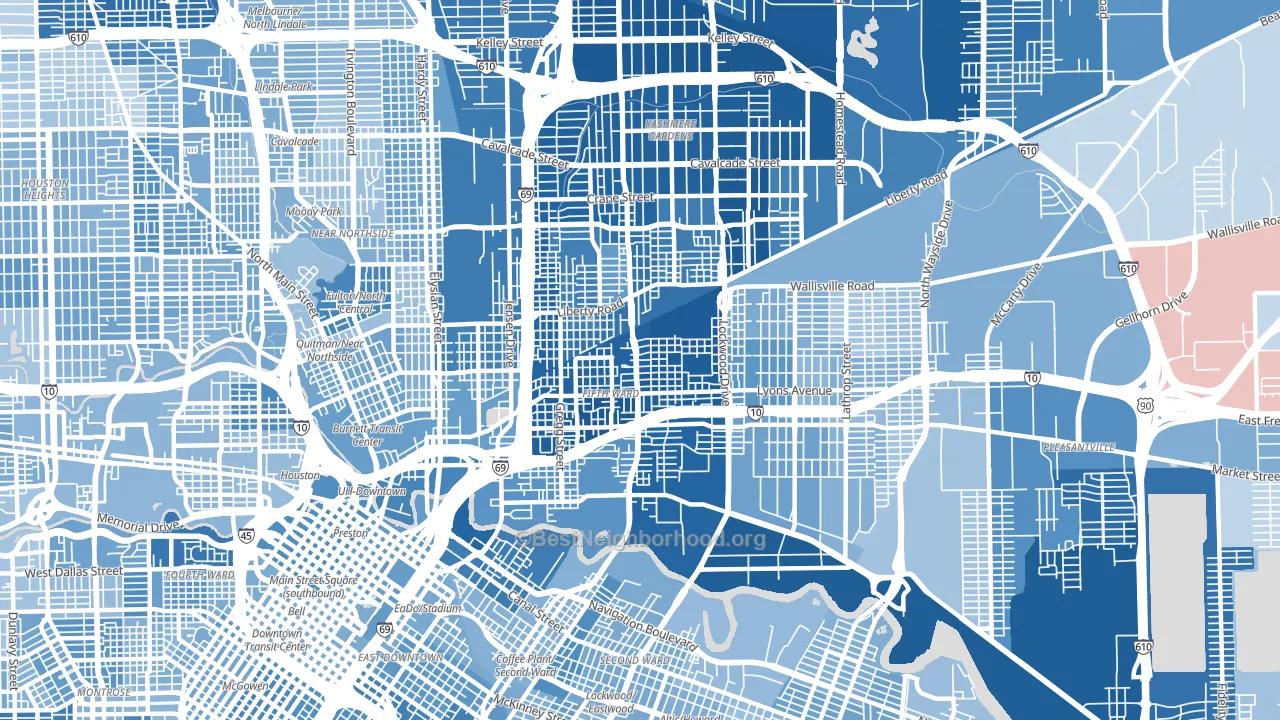 Greater Fifth Ward, Houston, TX block-group political-lean map