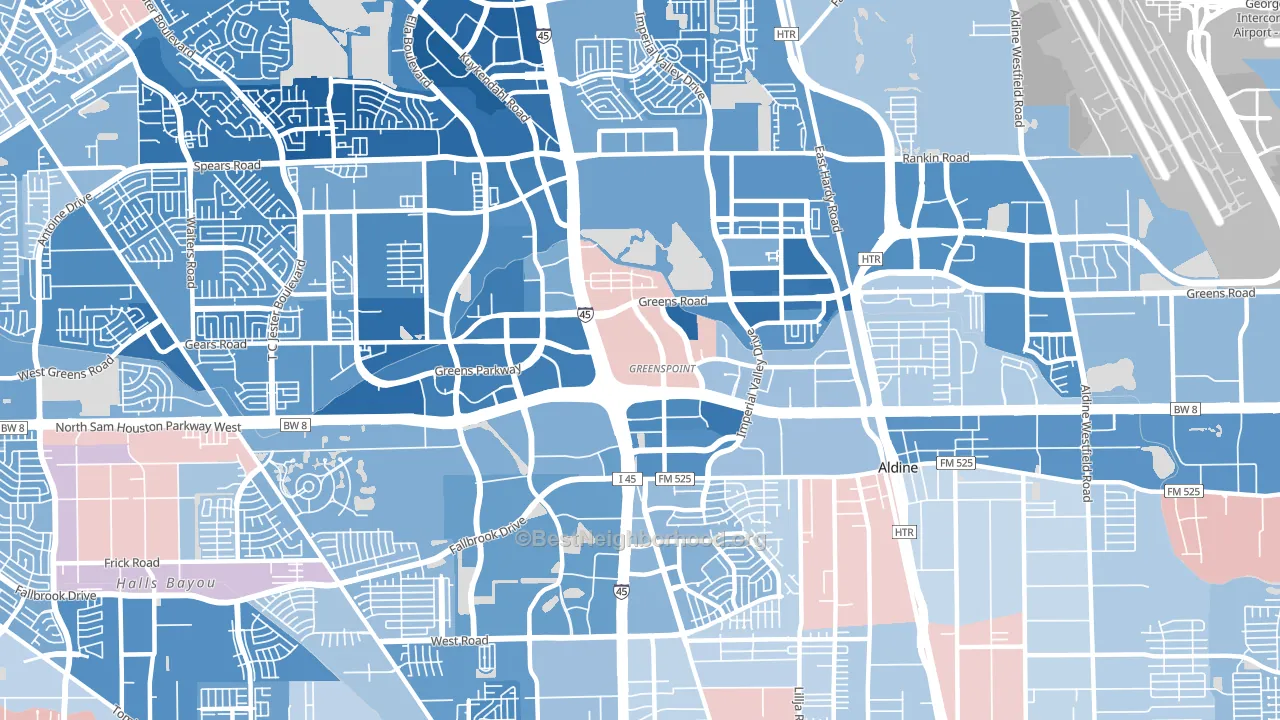 Greater Greenspoint, Houston, TX block-group political-lean map