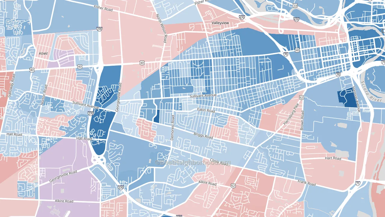 Greater Hilltop, Columbus, OH block-group political-lean map
