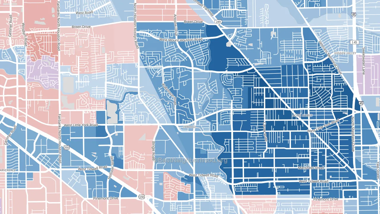 Greater Inwood, Houston, TX block-group political-lean map