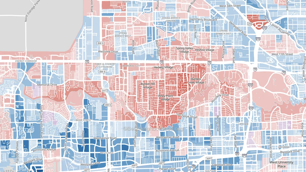 Greater Memorial, Houston, TX block-group political-lean map