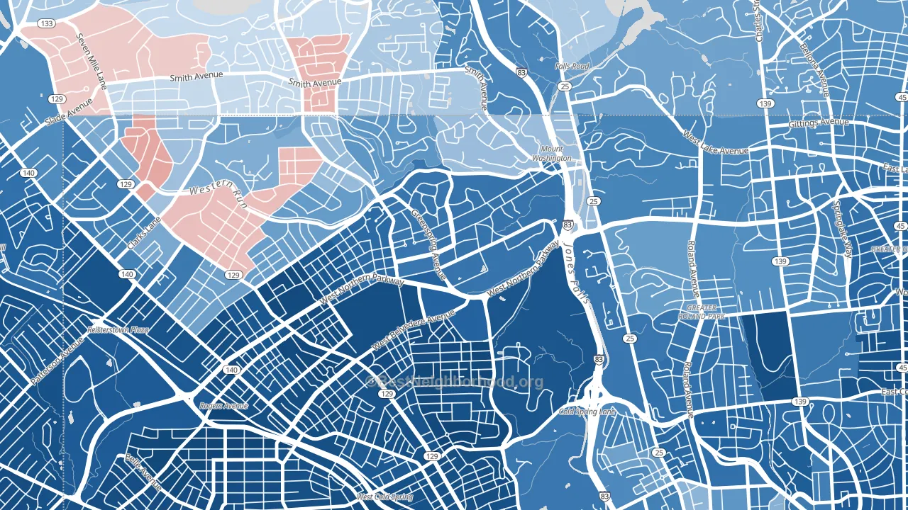 Greater Mount Washington, Baltimore, MD block-group political-lean map