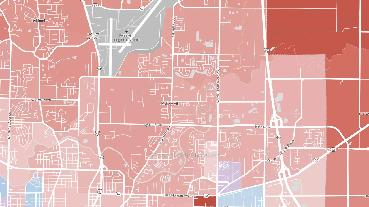Greater Oakhill, Evansville, IN block-group political-lean map