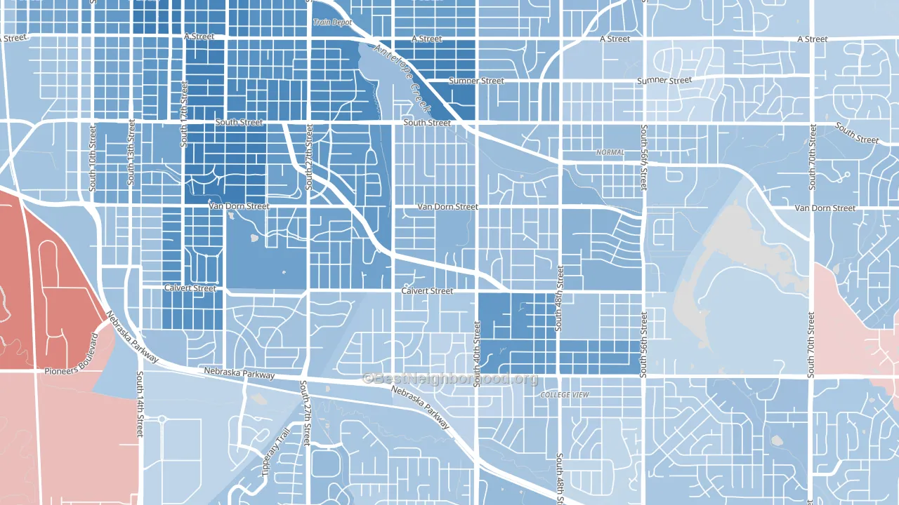Greater South, Lincoln, NE block-group political-lean map