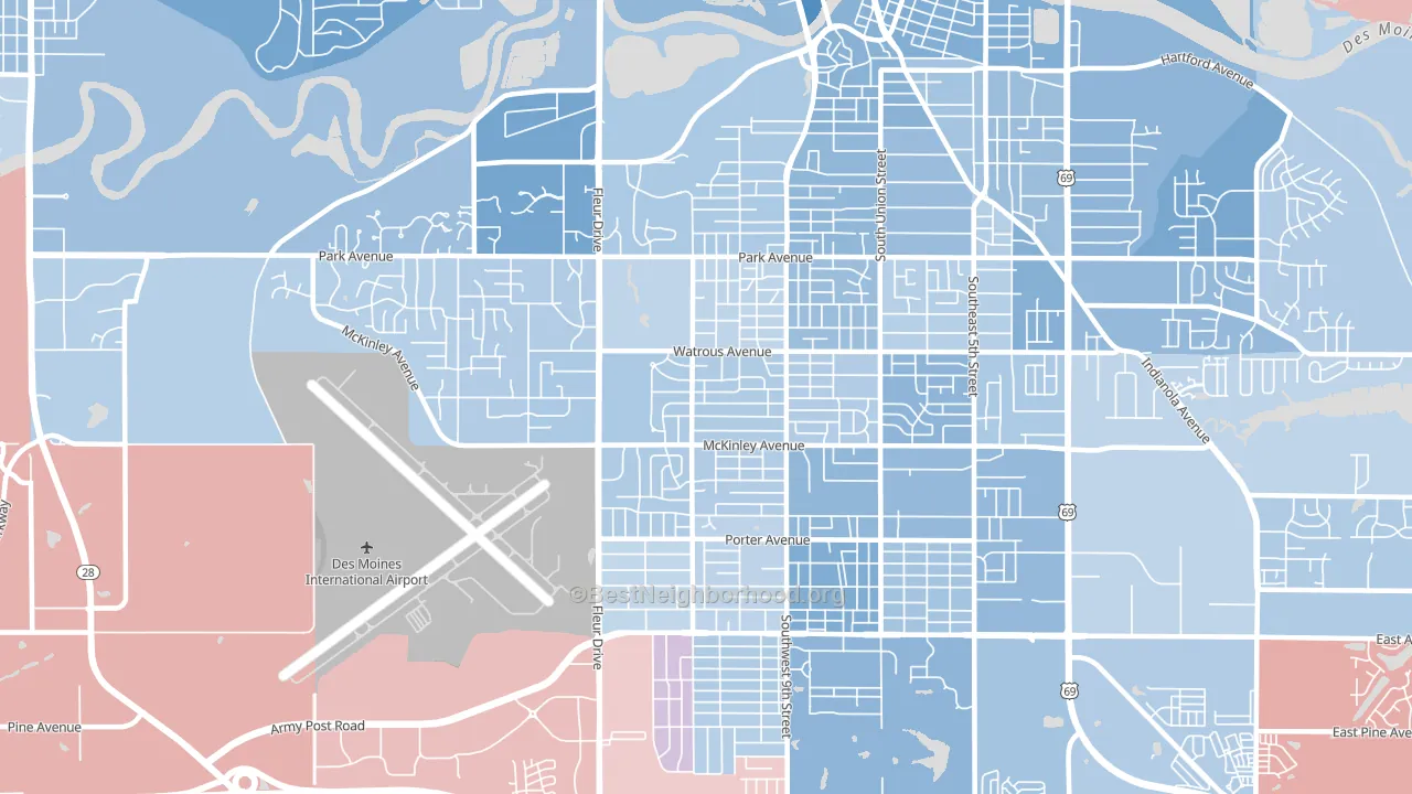 Greater South Side, Des Moines, IA block-group political-lean map
