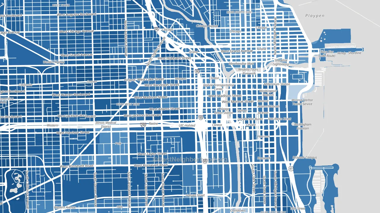 Greektown, Chicago, IL block-group political-lean map