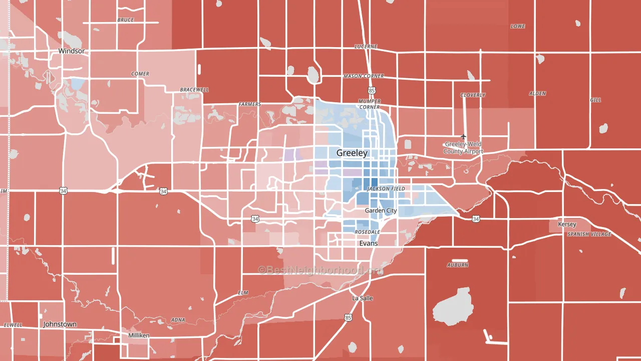 Greeley, CO block-group political-lean map