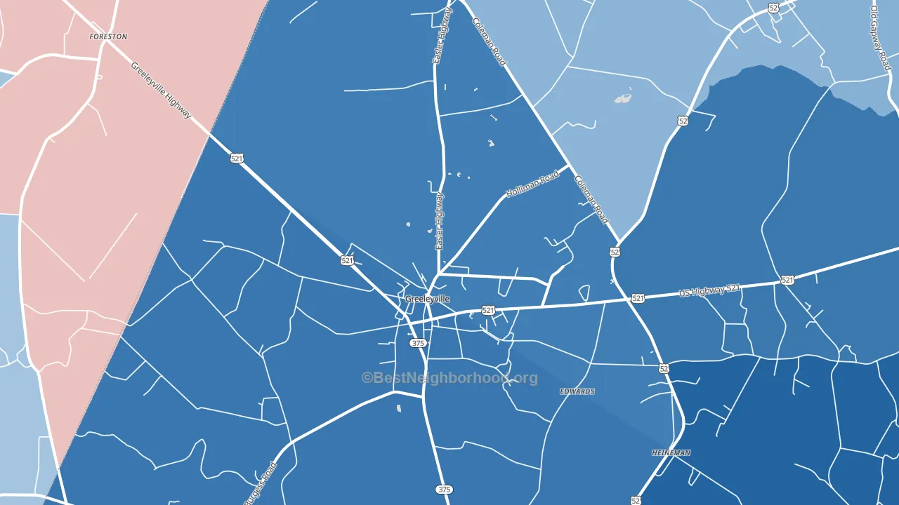 Greeleyville, SC block-group political-lean map