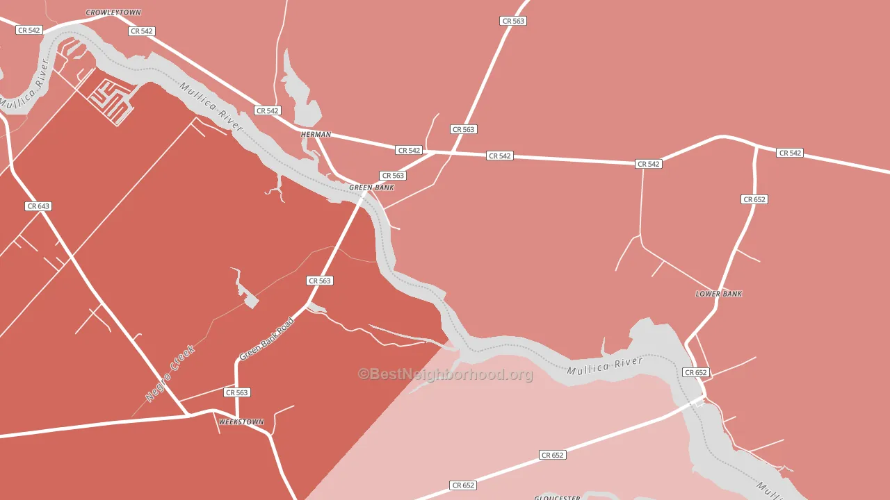 Green Bank, NJ block-group political-lean map
