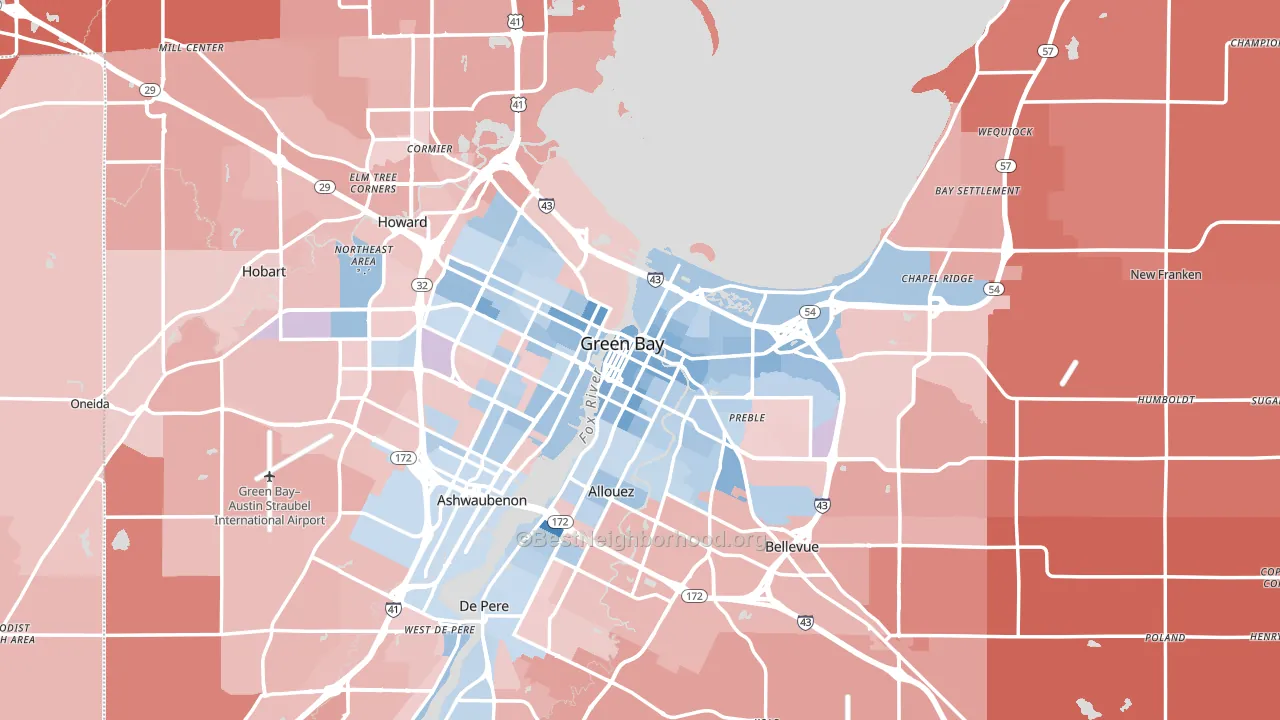 Green Bay, WI block-group political-lean map