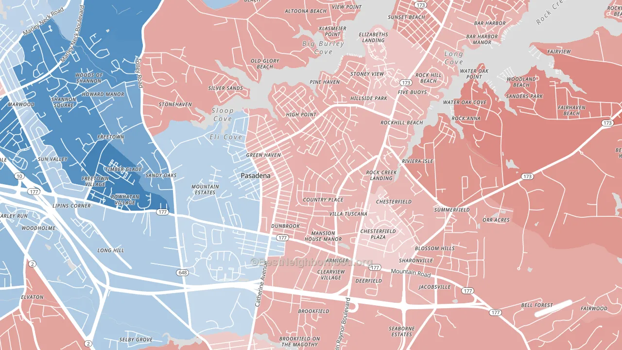 Green Haven, Pasadena, MD block-group political-lean map