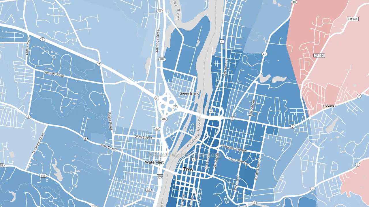 Green Island, NY block-group political-lean map