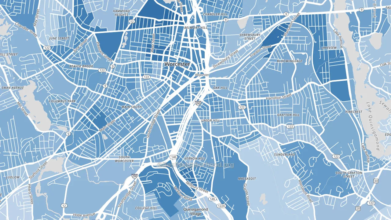 Green Island, Worcester, MA block-group political-lean map